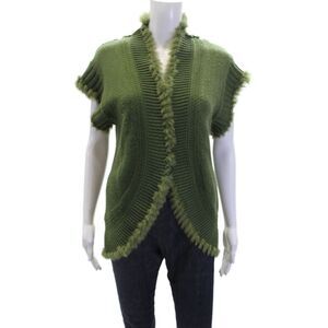 P Luca Womens Short Sleeves Cardigan Sweater Green Wool Blend Size Medium